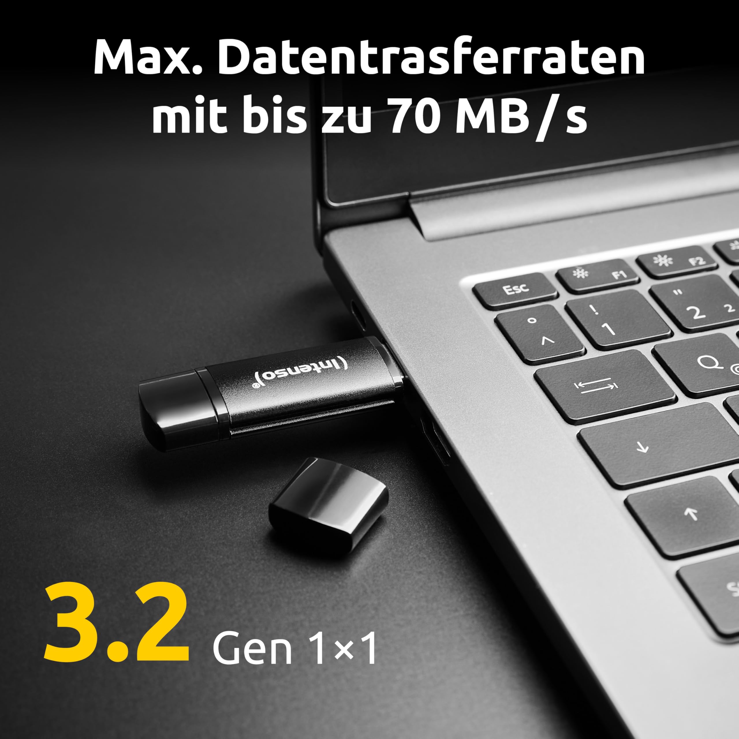 Intenso Flex Line Clé USB 128 Go - Double clé USB 3.2 Gen 1x1 avec USB-C & USB-A pour Smartphone, Tablette, Ordinateur Portable et PC Compatible OTG, 70 Mo/s, Noir - 3