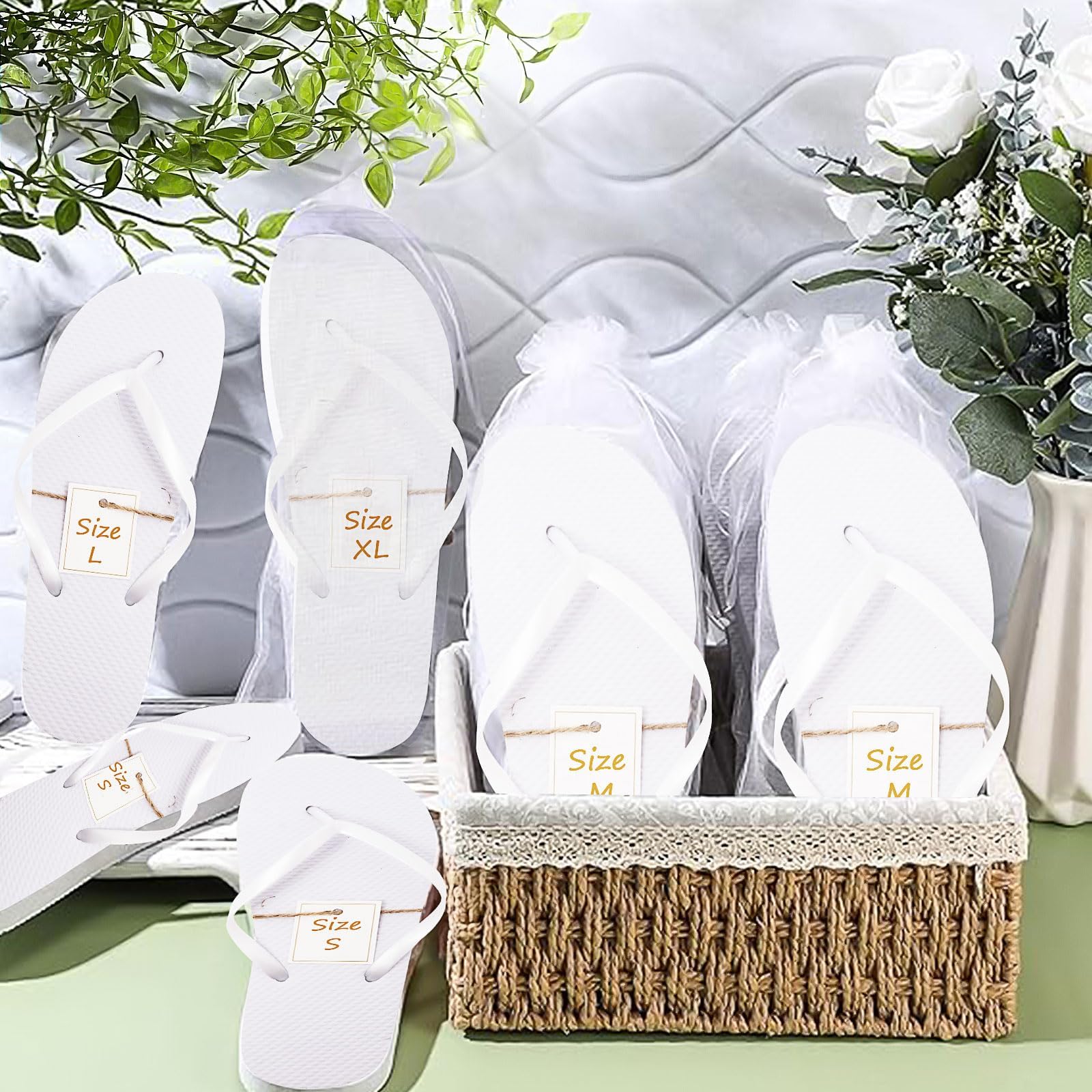 Infradito Bianco Matrimonio 24 Paia Ospiti Hotel Spa Feste con Scheda Taglie Sacchetto Treno