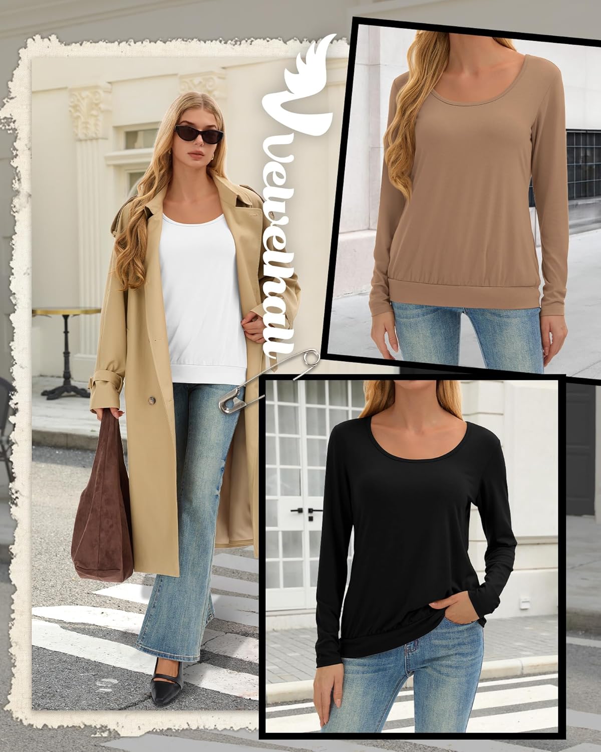 3 Pack Women's Long Sleeve Shirts Scoop Neck Tops Fit Banded Hem Loose Basic Tee Soft Undershirt Fall Layering - Image 5