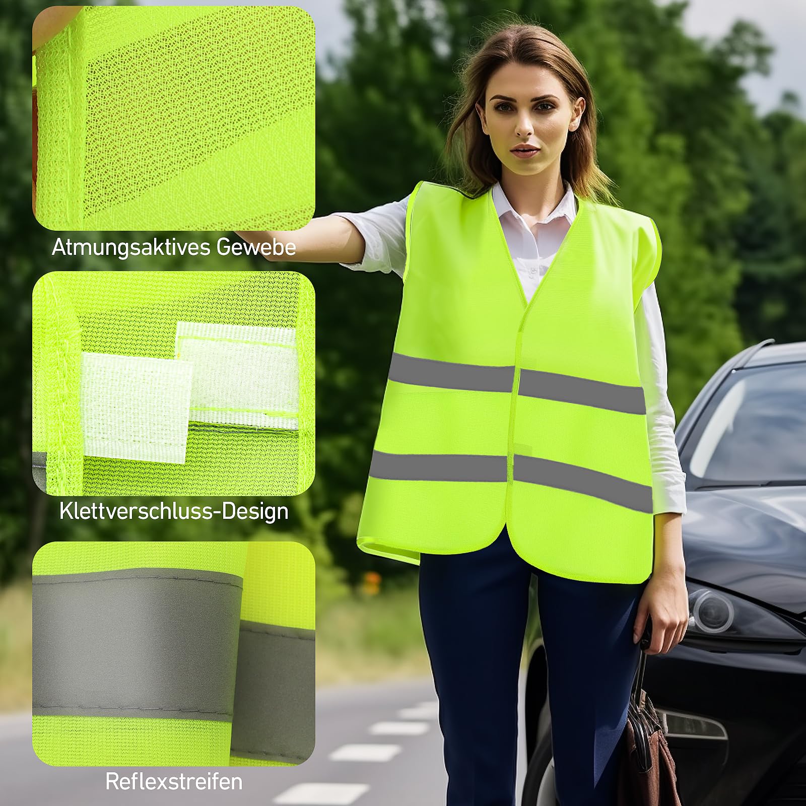 Warnwesten Auto, Sicherheitsweste Auto, Warnwesten, Warnweste Auto，Warnwesten Auto ，Warnweste für die Nächtliche Pannenhilfe, Ausgestattet Mit Hochwertigen Reflexstreifen