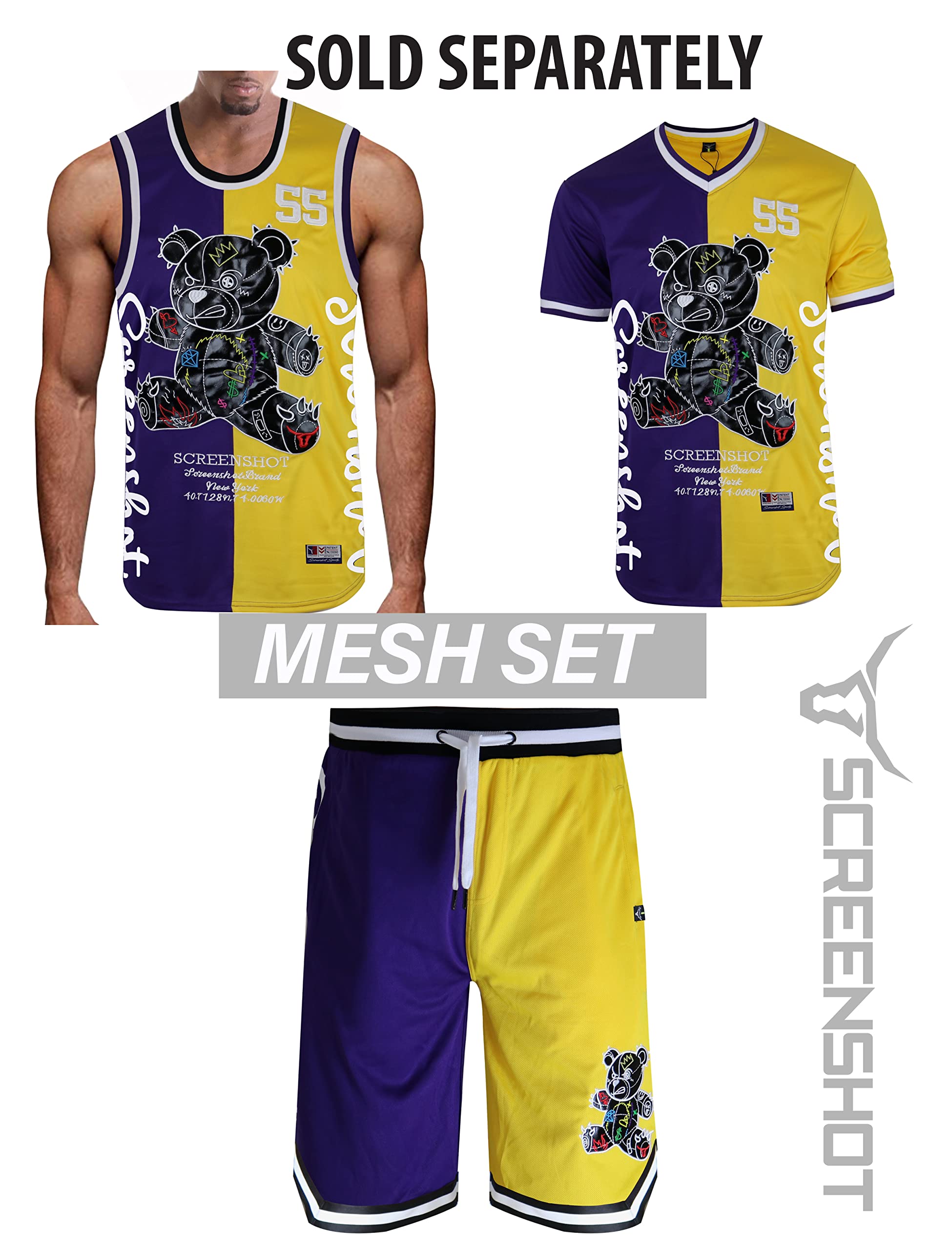 SCREENSHOT Herren Hip-Hop Premium Urban Sreetwear Fashion Jersey Top – NYC-Stil Basketball Sport Team Farbe Mesh Tops