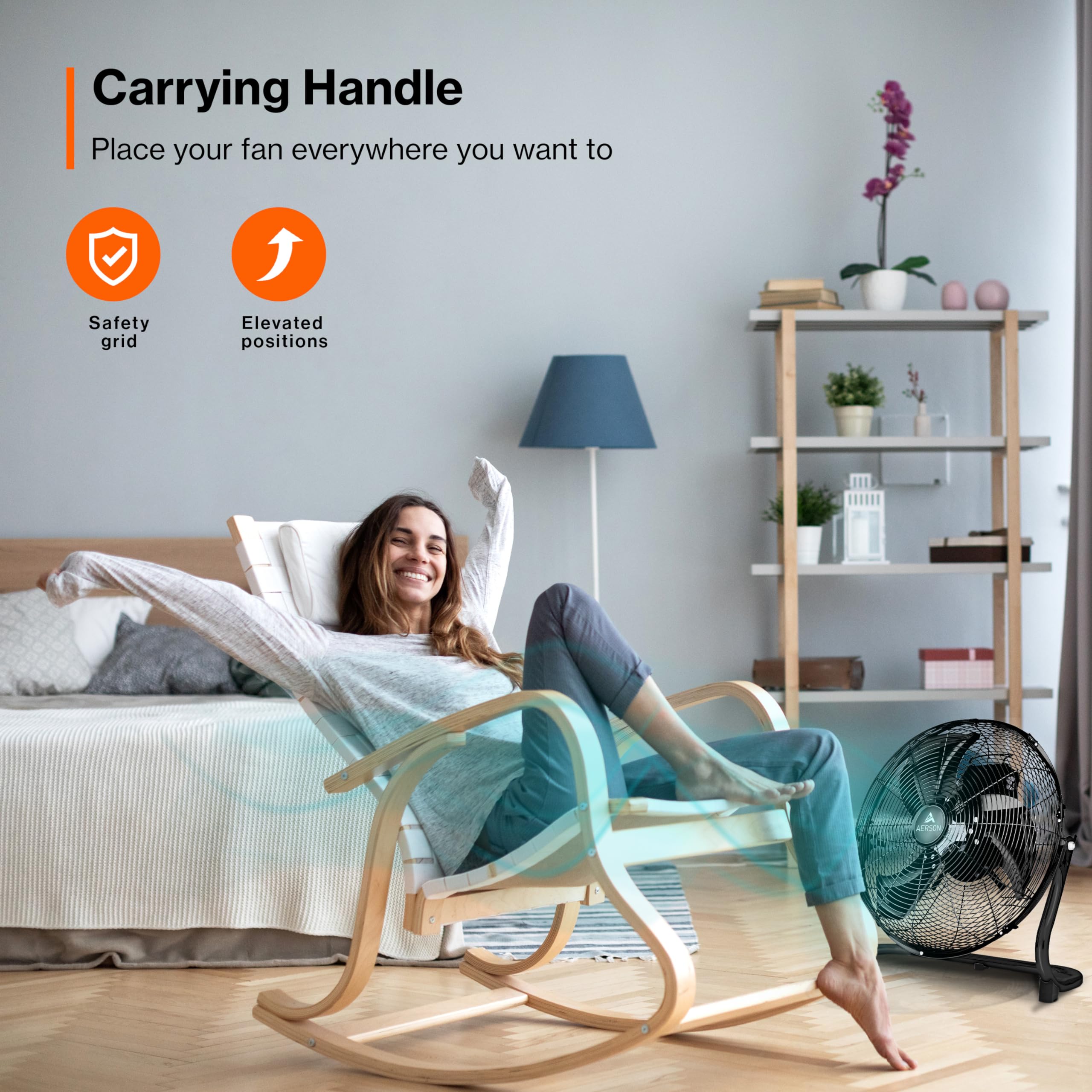 TRESKO AERSON Ventilateur de Sol 60 cm | Ventilateur sur Pied 200W | avec 3 niveaux de puissance | Débit d'air élevé | Construction robuste en métal | Inclinable à 110 degrés