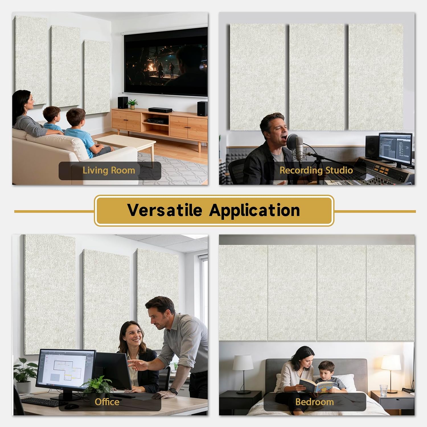6 PCS Acoustic Panels, 47.2" x 23.6" Self-Adhesive Soundproof Wall Panels, High Density Noise Absorption Panels for Studio Wall, Home Office, Home Theater, Peel & Stick Sound Proof Foam Panels (Camel)