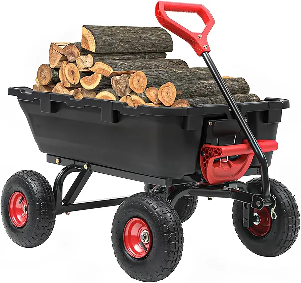 Autodaya 800lbs Garden Dump Cart, Heavy Duty Yard Dump Wagon with 10" Pneumatic Tires, Utility Wheelbarrow cart for Yard, Farm and Garden