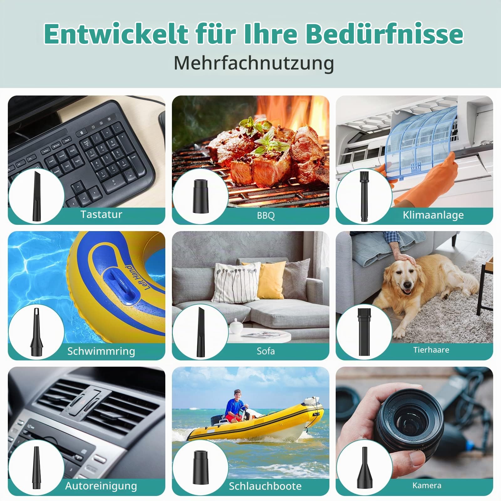 2-in-1 Elektrischer Staubgebläse und Mini-Staubsauger, 90.000RPM PC Reinigung, 12Kpa Kabelloser Tastatur Reiniger, 3-Gang Air Duster, 90W, 7000mAh Akku für Tastatur, PC, Sofas, Auto Zubehör