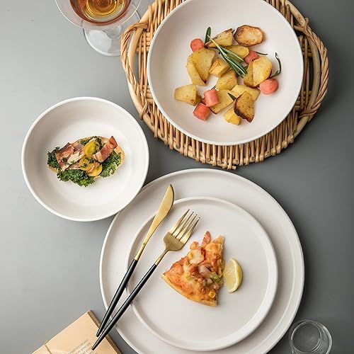 Miniatura 4 de SKUGGA Round Stoneware 16pc Double Bowl Dinnerware Set for 4, Dinner and Side Plates, Cereal and Pasta Bowls - Matte White(466077)