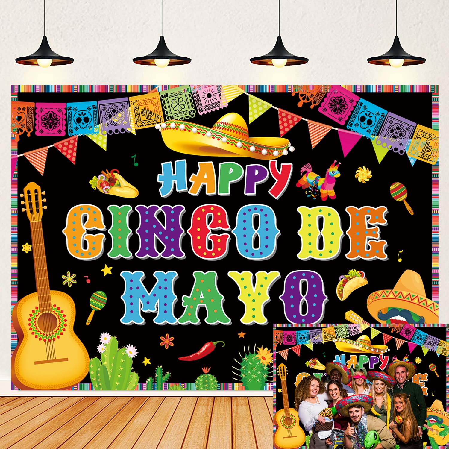 Cinco De Mayo Banner Backdrop Mexico Festival Photography Background for Mexican Theme Birthday Party Decorations Banner Supplies 7x5FT