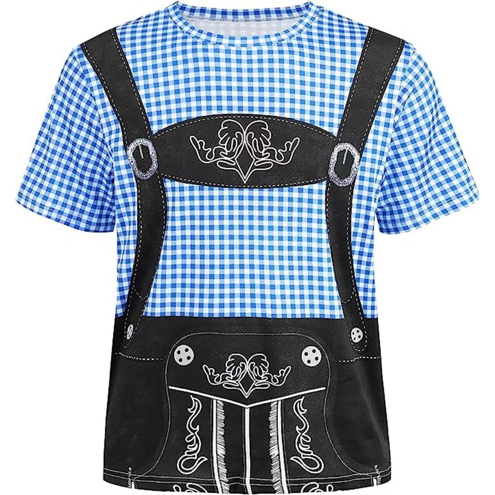 Adult Ladies Oktoberfest Beer Girl Bavarian Fancy Dress Costume Short Sleeve Crew Neck Plaid Print Oktoberfest Light Brown Tee Shirt Top Blouse German Dirndl Blouse Lederhosen Outfit
