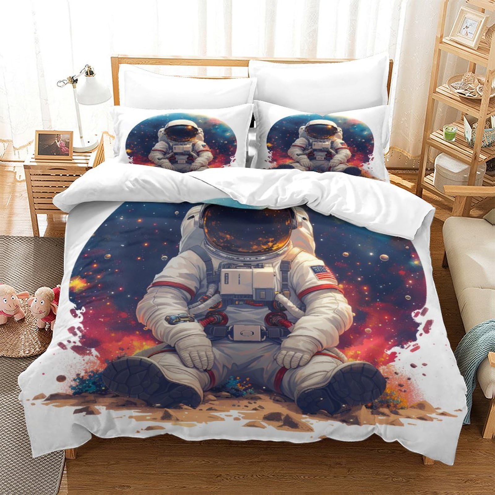 Housse de couette astronaute 3D microfibre respirante parure lit 260x220cm