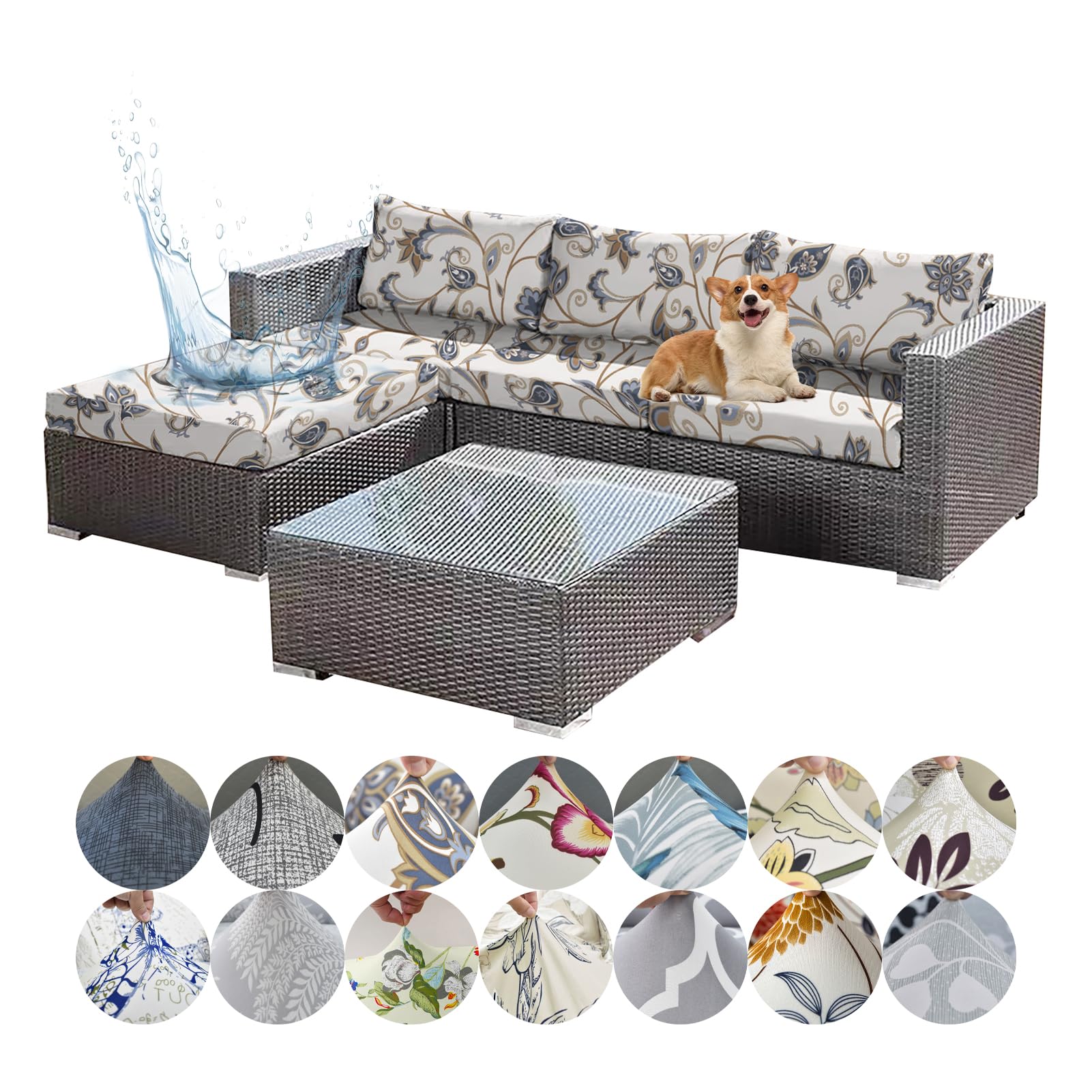OREZAUQS 1/2/3 PCS Waterproof Rattan Cushion Covers, Replacement Outdoor Sofa Seat Cushion Cover, Elastic Garden Furniture Covers for Indoor Outdoor (F,L (3 PCS))