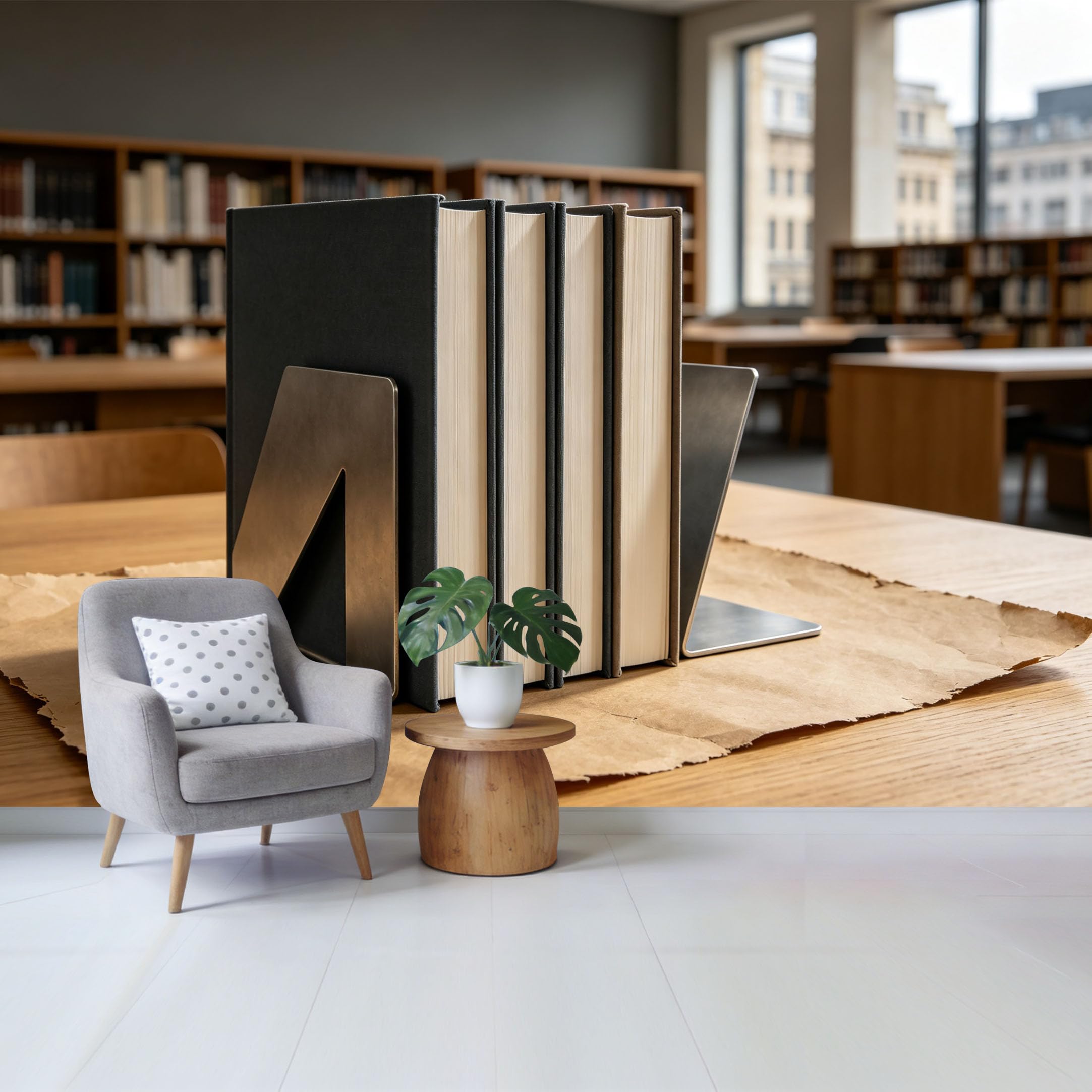 Qzlithotic Yq2605250644 Custom Size Wall Mural Modern Library Bookshelf Minimalist Industrial Style Selfadhesive Wall Fabric Removable Wallpaper For Home Office Decor