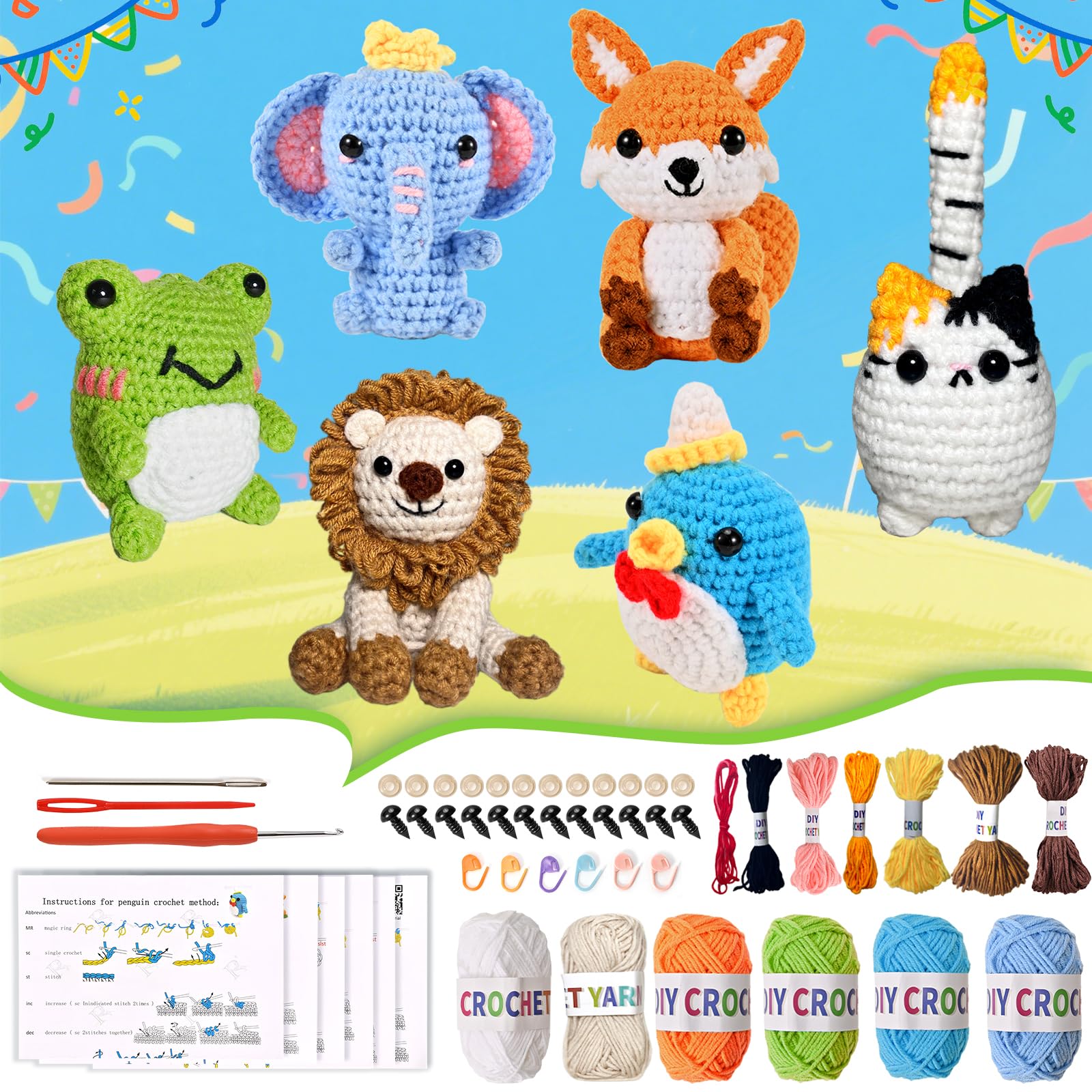 Alutaba Crochet Kit for Beginners Adults, 6pcs Animal Crochet Starter Kit — image 1