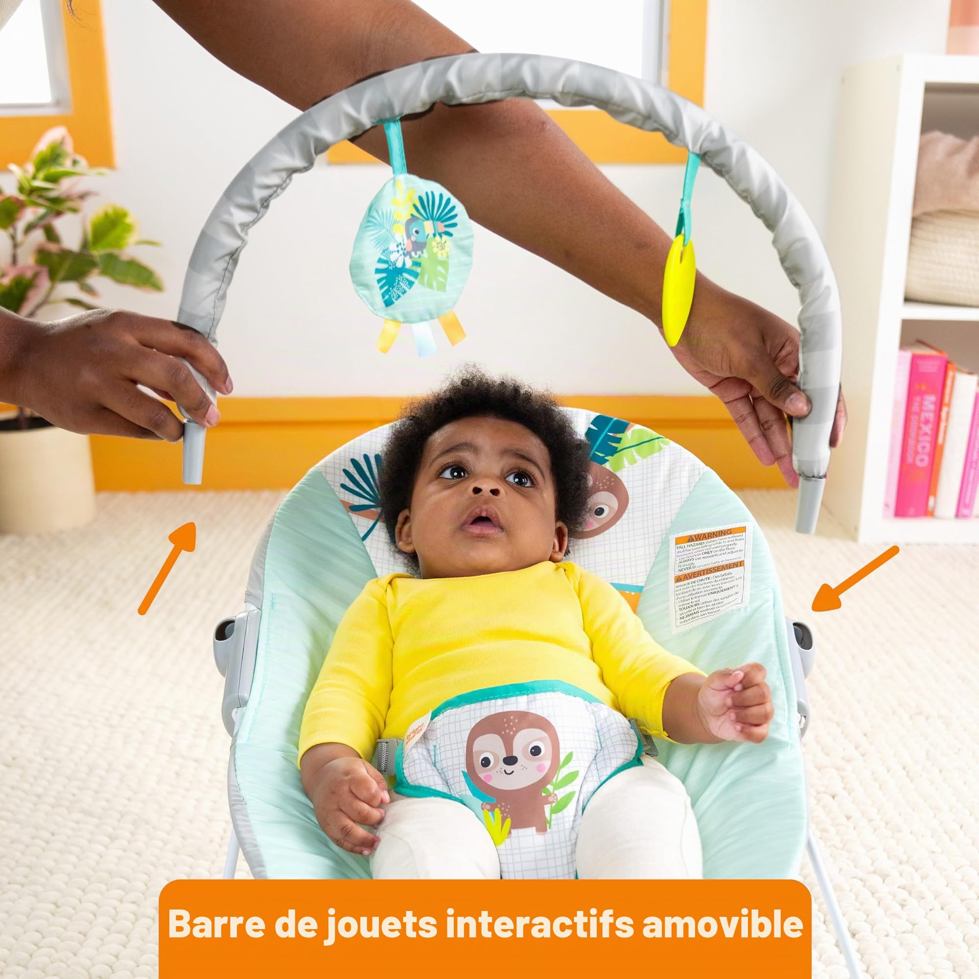 Bright Starts Wild Wonders,Transat Vibrant Bébé avec Arche Amovible et 2 Jouets, Pieds Antidérapants, 0-6 Mois, Jusqu’à 9 kg