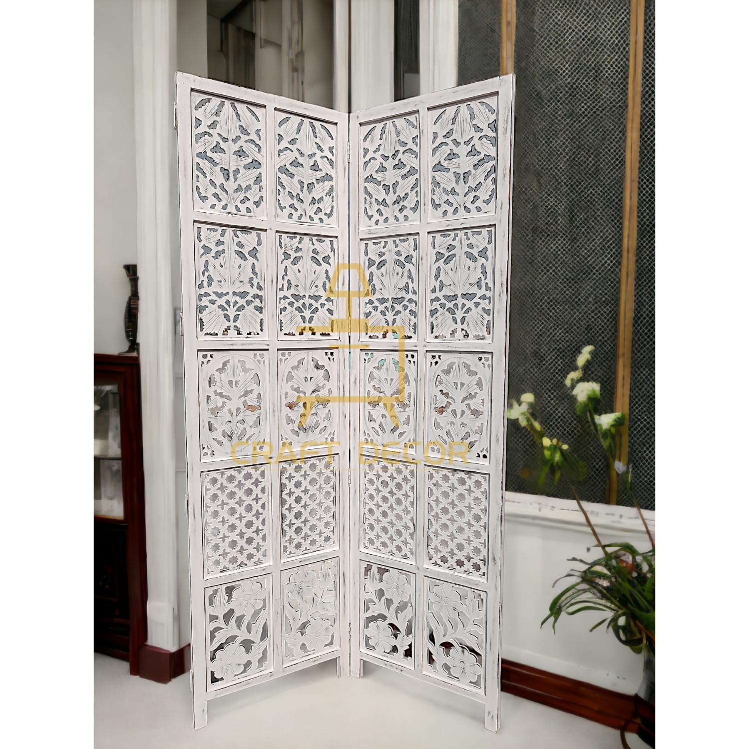 CRAFT DECOR Wooden Room Partition for Living Room with Stands, Wood Screen Separator and Wooden Room Dividers, Studio Wall Panel 6 Feet for Living Room/Bedroom/Office/Restaurant/(Distress White) (B0CPHXG85S) Amazon Price History, Amazon Price Tracker
