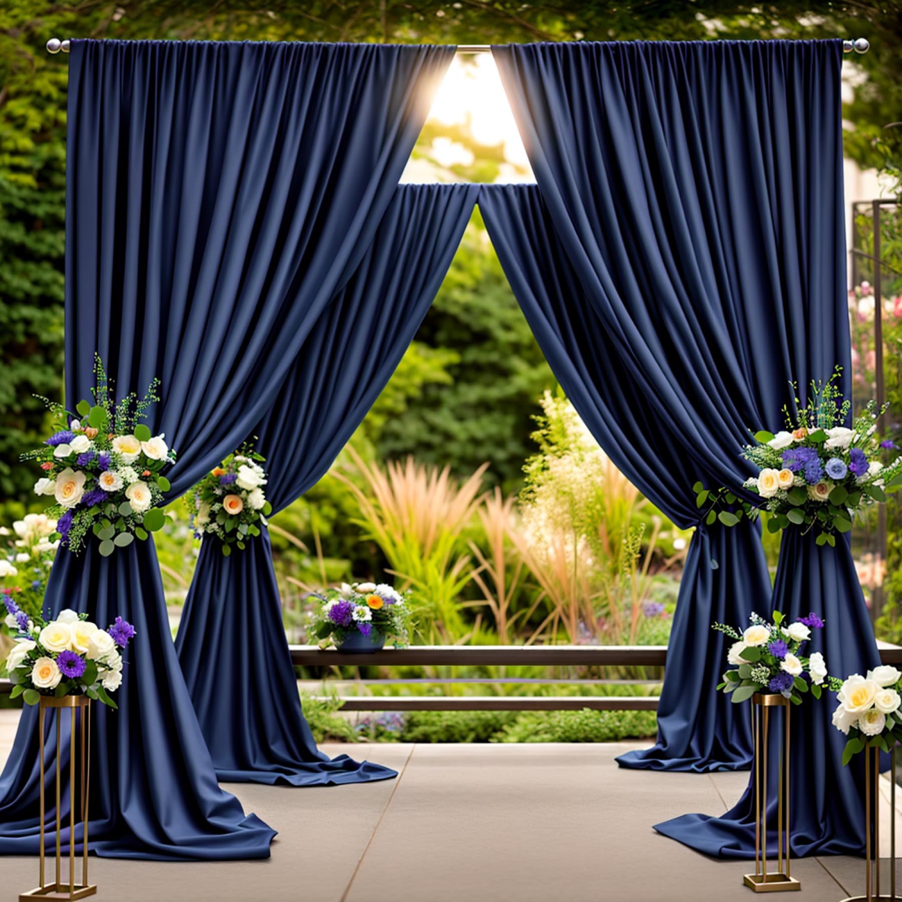30 ft x 8 ft Navy Blue Backdrop Curtain Panels, 6 Panels 5 ft x 8 ft Wrinkle Free Polyester Photography Backdrop Drapes, Wedding Party Home Decoration Supplies