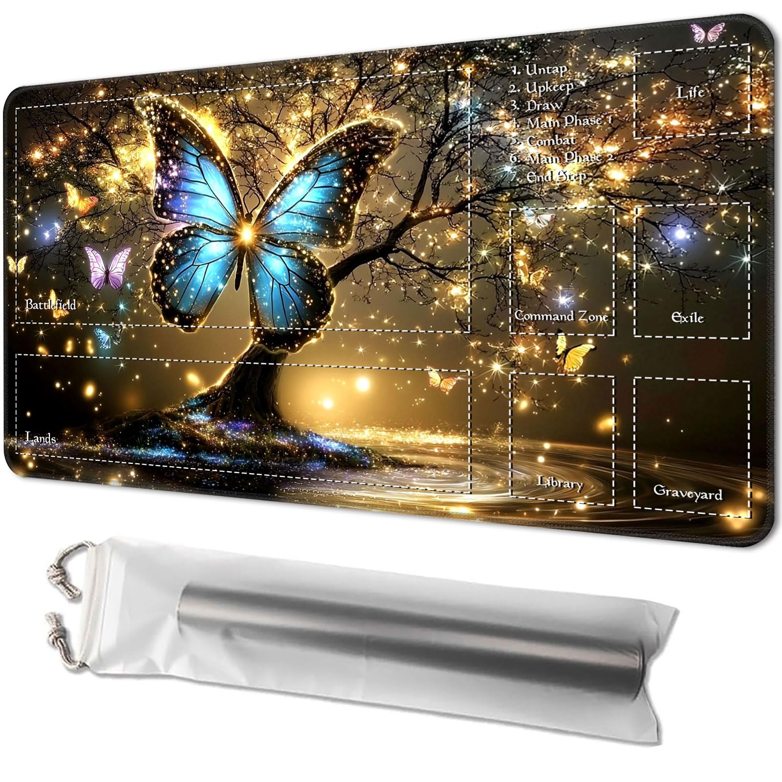 Playmat for MTG, Game Mat 24 x 14 inches, with Free Storage Bags, TCG and Board Game Mat for Cards, Ideal for Card Game Enthusiasts, Tree Butterfly — image 1