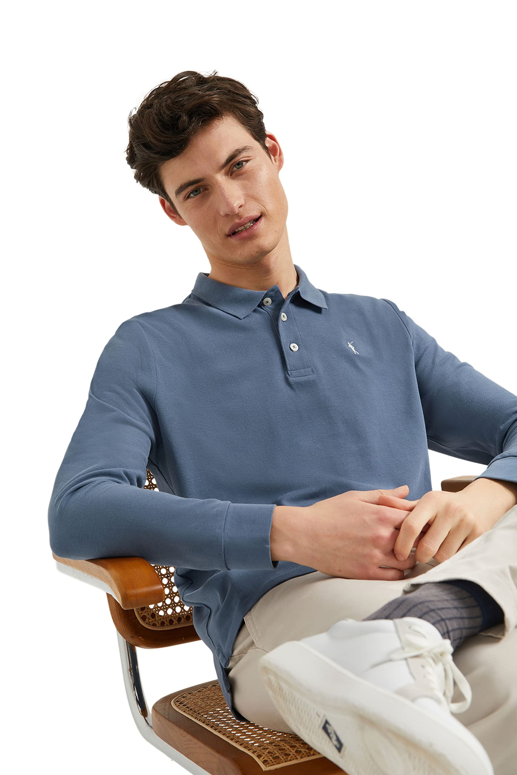 Polo Club Polo Elegante Uomo Manica Lunga Ricamo con Logo - 100% Cotone -
