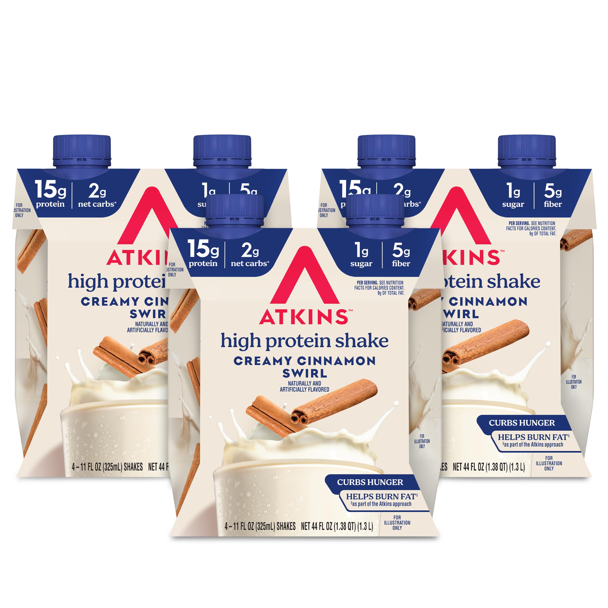 Atkins Creamy Cinnamon Swirl Protein Shake, 15g Protein, Low Glycemic, 2g Net Carb, 1g Sugar, Keto Friendly, 12 Count Creamy Cinnamon Swirl 11 Fl Oz (Pack of 12)