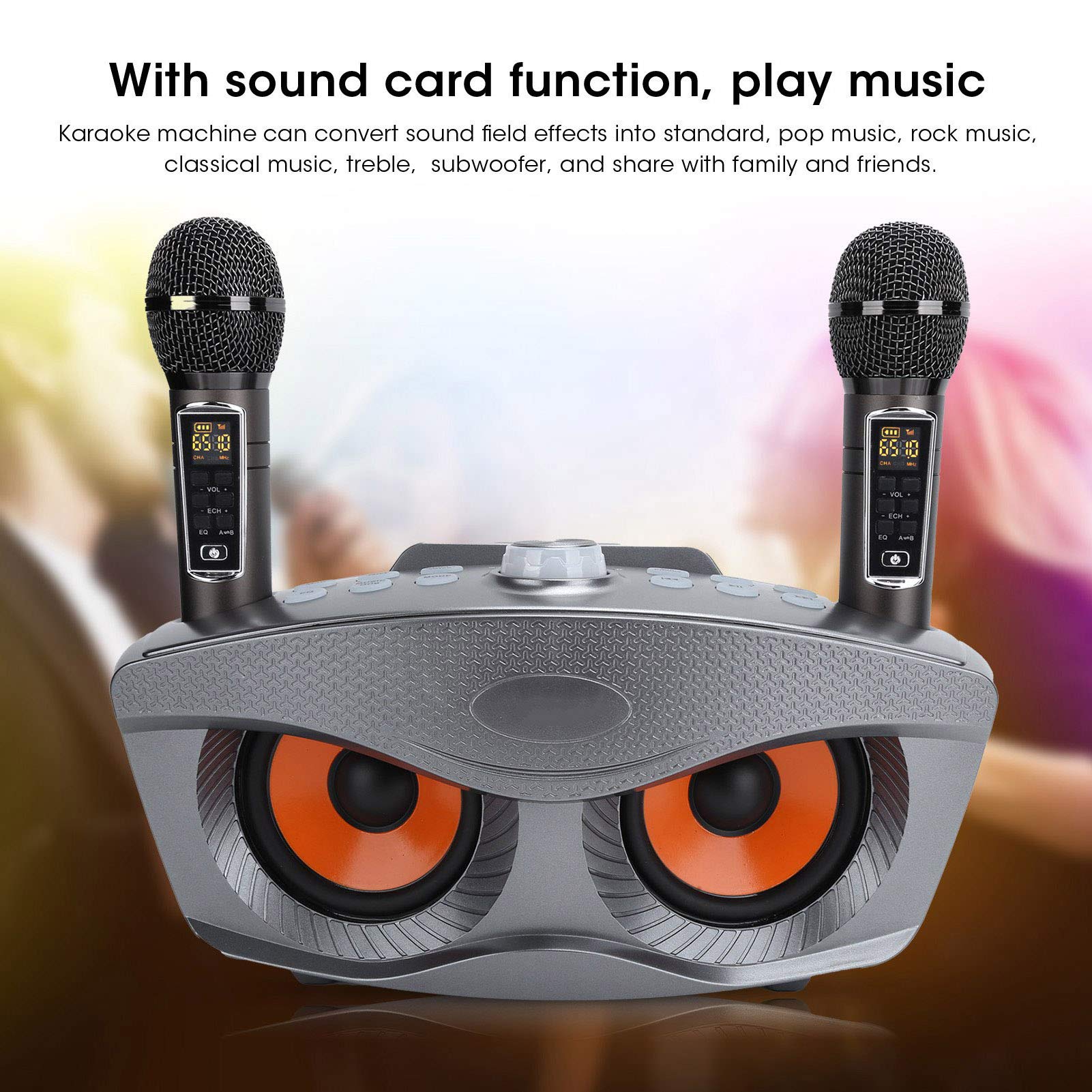 Karaoke Maschine, Bluetooth Karaoke Anlage, Tragbares PA Lautsprecher System mit 2 Drahtloses Mikrofon, Lautsprecher mit Handyhalter für Heimparty,Hochzeit,Kirche usw