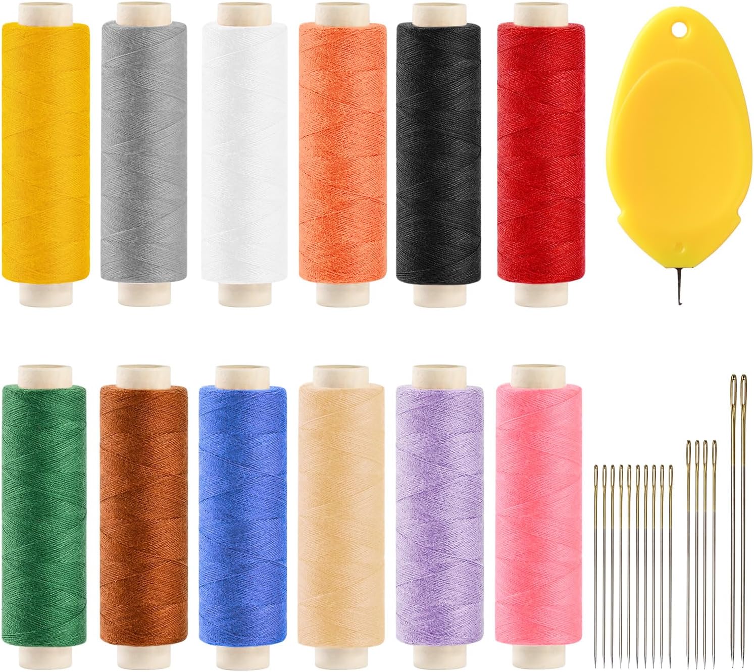12 Color Sewing Thread Kit, All Purpose Thread Polyester, 400 Yards Each Spool with Sewing Needle & Threader, Needle and Polyester Threads Small kit Applicable to DIY and Home Hand Stitching.