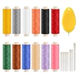 AOFITOA 12 Color Sewing Thread Kit, All Purpose Thread Polyester, 400 Yards Each Spool with Sewing Needle & Threader, Needle and Polyester Threads Small kit Applicable to DIY and Home Hand Stitching.