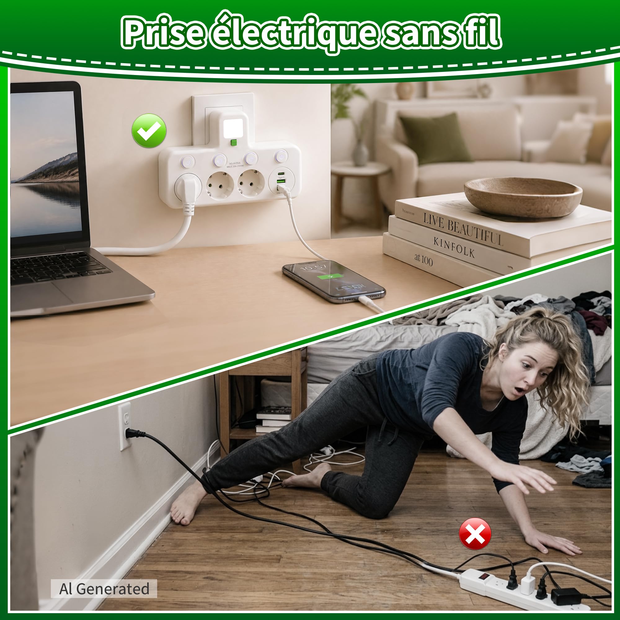 Multipresa con interruttore singolo, multipresa a muro con USB