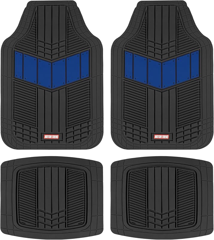 Motor Trend DualFlex™ Alfombrillas de goma para el piso del auto, impermeables para todo tipo de clima, juego completo de alfombrillas para el auto con diseño deportivo de dos tonos, de 4 piezas, tapetes universales ajustables para autos, SUV y camionetas, protector de alfombras para el auto