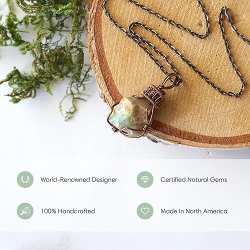 Miniatura 9 de Designs by Nature Gems Handmade Womens Rainbow Moonstone Necklace 24 inch Chain Antique Bronze & White Gold Plated, June Birthstone