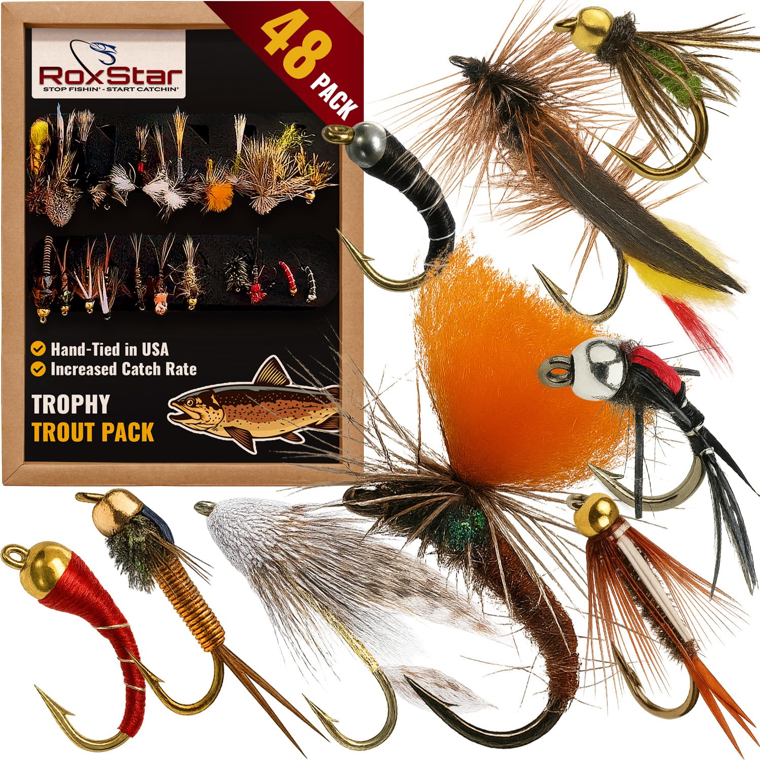 RoxStar Fishing Fly Shop | Trophy Trout Fly Assortment | Wet & Dry Trout Flies | Gift Box Included. | Proudly Made in The USA…