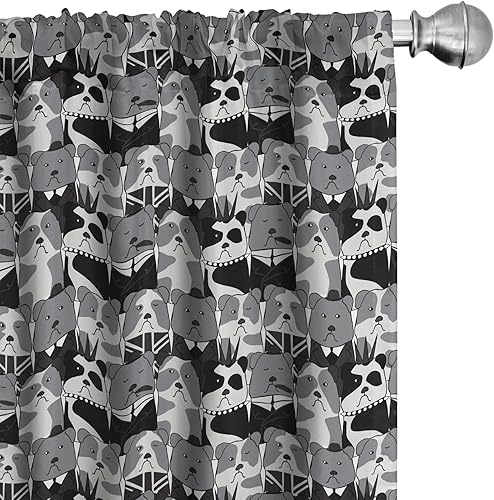 Miniatura 11 de Ambesonne - Cortinas a cuadros marrones, impresión azul asociada con cuadrados y rayas en un diseño geométrico, tratamientos de ventana, juego de 2