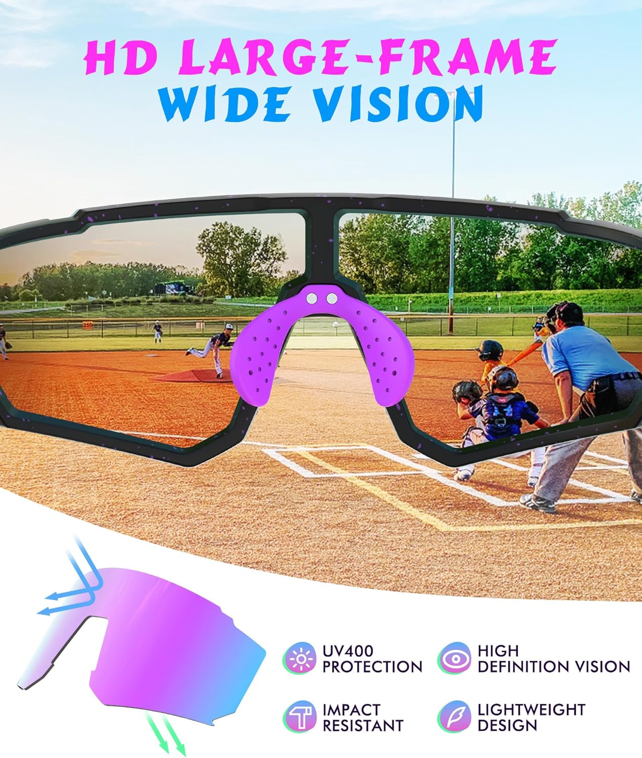 3PACK Kids Sunglasses Youth Baseball Sunglasses for Boys Girls Age 4-14, Softball Cycling UV400 Protection Sports - Image 6