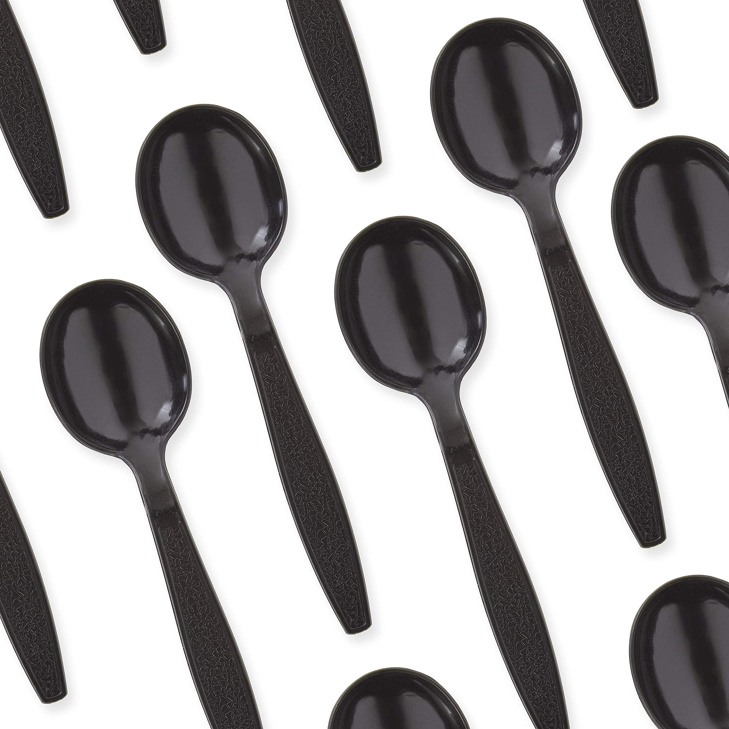 Extra Sturdy, Pro-Grade Plastic Soup Spoons 50 CT. Black, Heavy Duty Recyclable Utensils for Soups, Stews, Chili and Gumbo. Heavyweight Round Spoon is Perfect for Restaurants, Diners and Catering