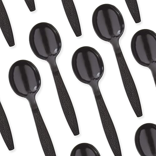 Cucharas de sopa de plástico extra resistentes, de grado profesional, 100 unidades, color negro, utensilios reciclables resistentes para sopas, disponible en Yaxa Colombia