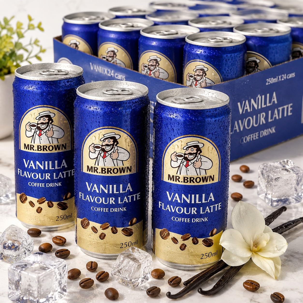 Mr. Brown Vanilla Coffee Drink Lot de 24 – Café glacé avec arôme de vanille, 24 x 250 ml