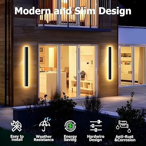 Miniatura 2 de Levxhotty Lámparas de pared modernas para exteriores de 47 pulgadas, aplique de pared para exteriores IP65 impermeable, luz de pared larga negra,