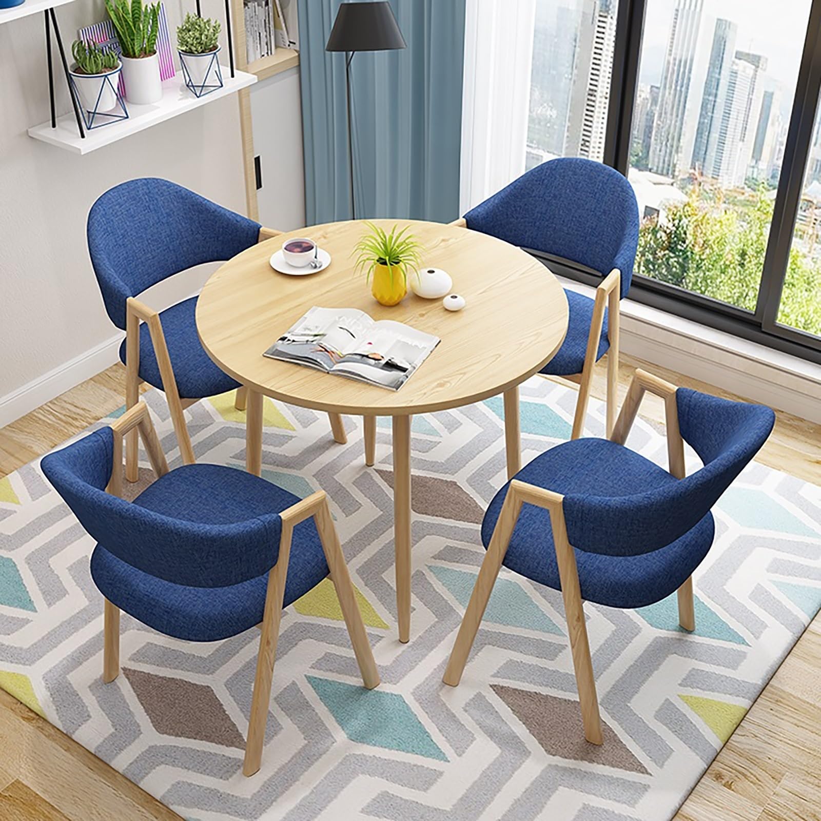 Round Dining Table Set with 4 Upholstered Chairs, 80cm Round Table for Cafe