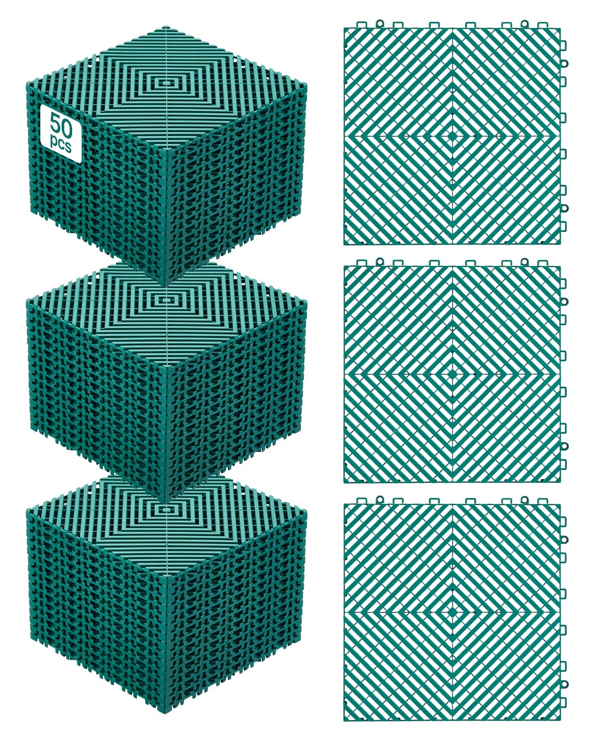VEVOR ineinandergreifende Drainagematte Duschmatte 31 x 31 cm modulares ineinandergreifende Bodenmatten, 50 STK. Spleiß-Drainagematten, rutschfeste Drainage-Bodenfliesen, für Garage Garten Grün
