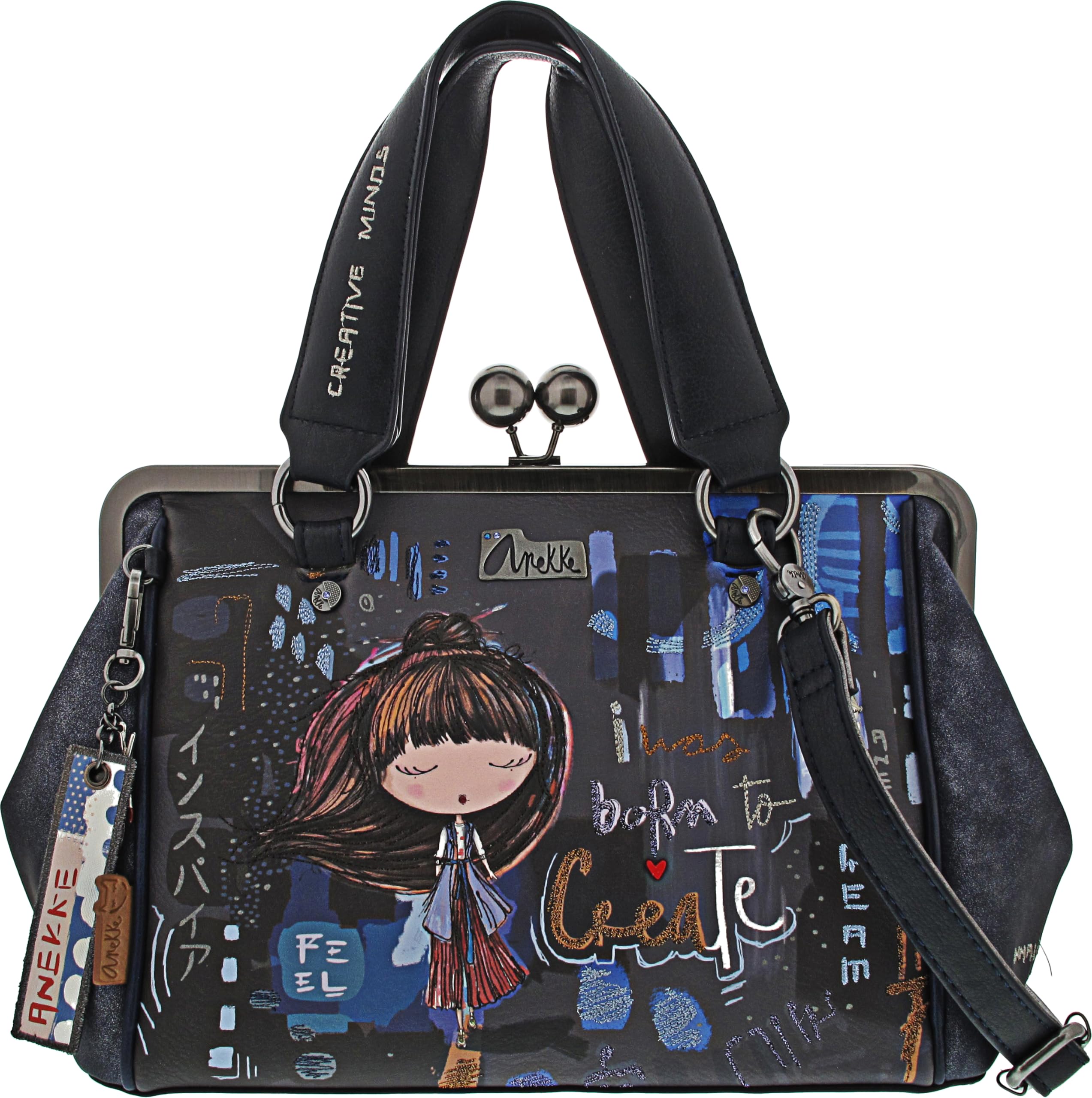 Anekke - Mundstücktasche für Damen - Umhängetasche aus Kunstleder mit Griffen, Taschen und zeitgenössischer Umhängetasche - Accessoires und Accessoires für Damen - Maße 30x20x14 cm, bunt
