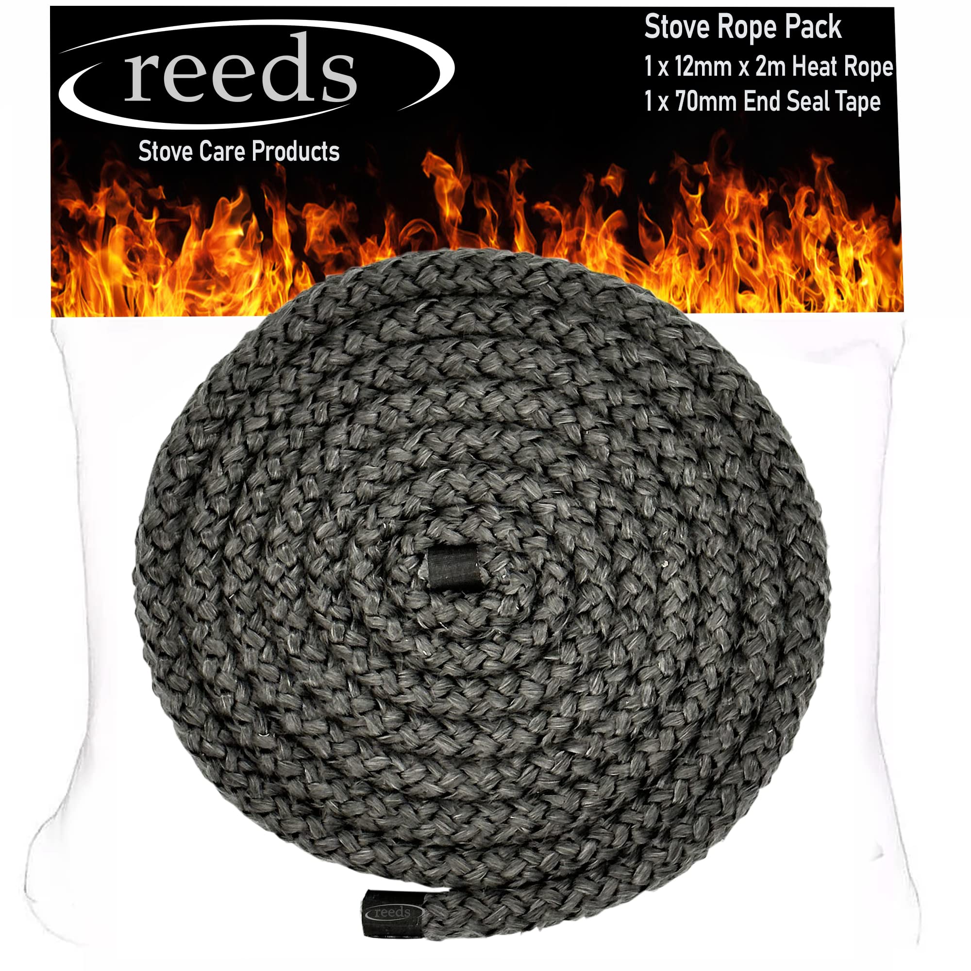 Reeds 12mm Black Stove Rope 2 Metre Length Heat Resistant Stove Rope/Door Gasket