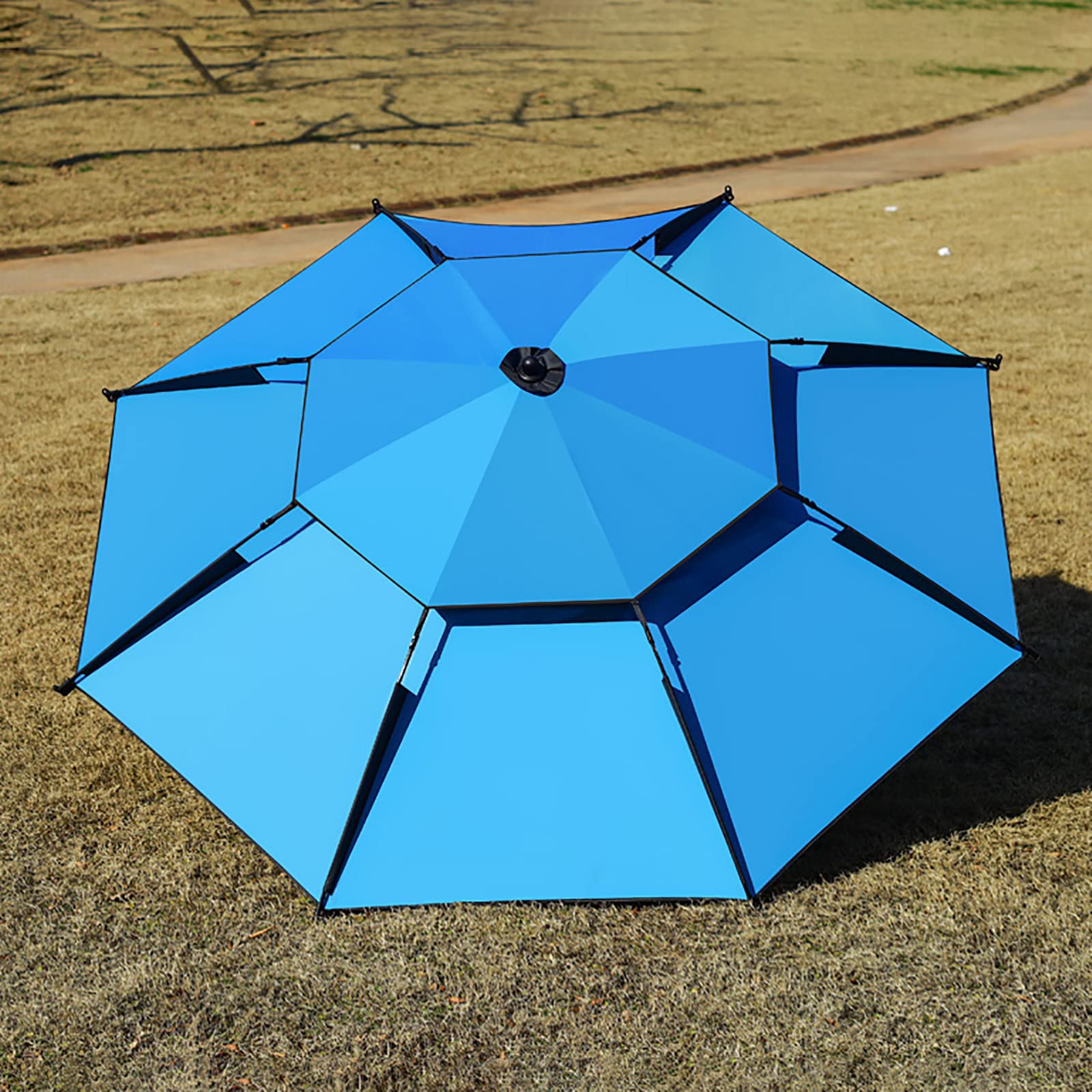 Ombrellone da pesca a doppio strato per esterni, ampio, antivento, antipioggia, con protezione UV, orientamento regolabile a 360°, ideale per giardino, cortile, spiaggia e campeggio (blu)