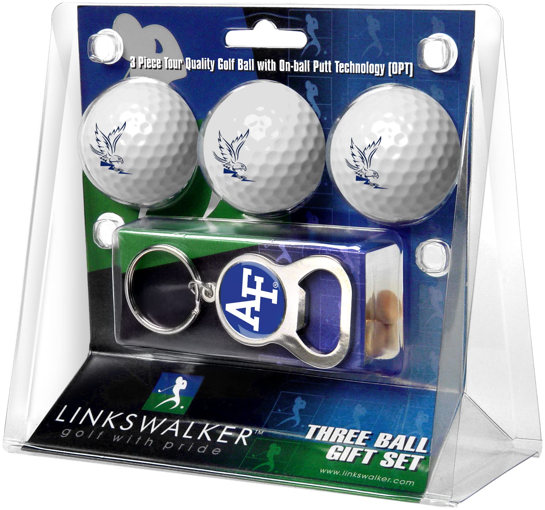 LinksWalker NCAA Air Force Falcons - 3 Ball Gift Pack with Key Chain Bottle Opener