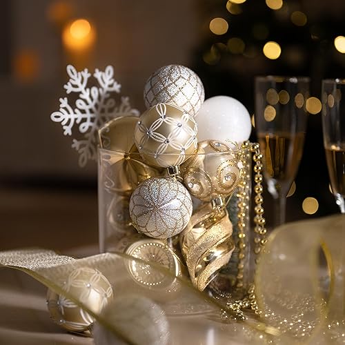 Miniatura 4 de Valery Madelyn Adornos para árboles de Navidad, 100 unidades, color blanco y dorado, irrompibles, elegantes adornos de bolas colgantes a granel para
