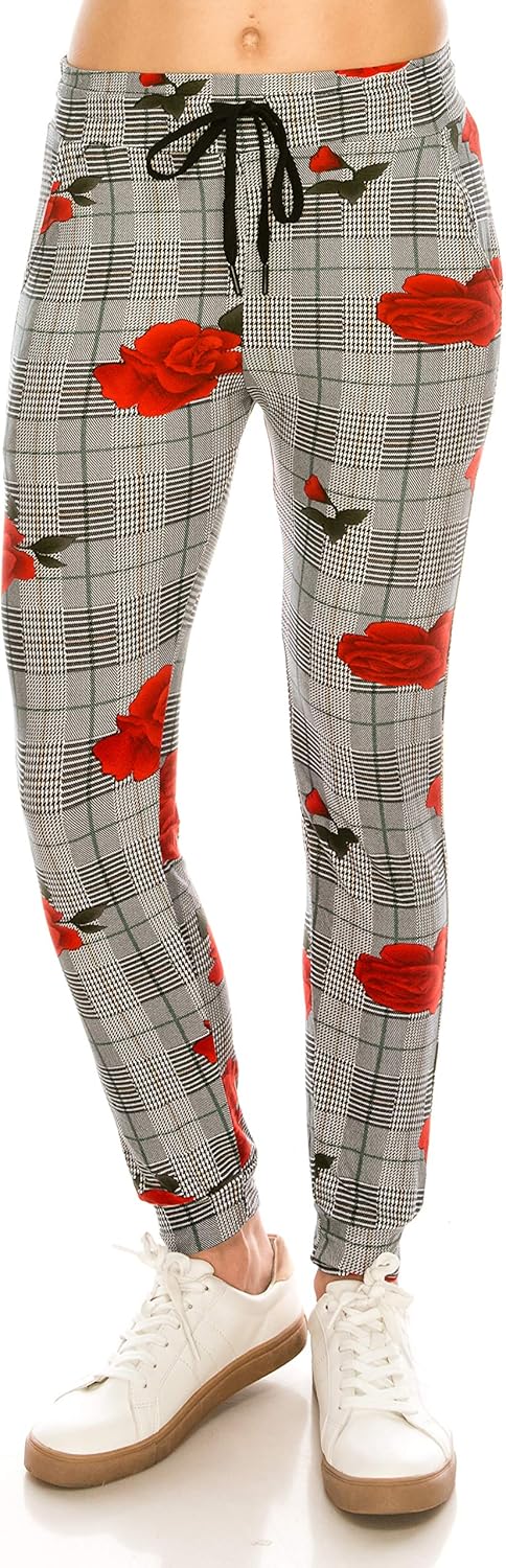 ALWAYS Women Drawstrings Jogger Sweatpants - Super Light Skinny Plaid Checkered Floral Soft Pockets Pants US S (Tag S/M) - Image 2