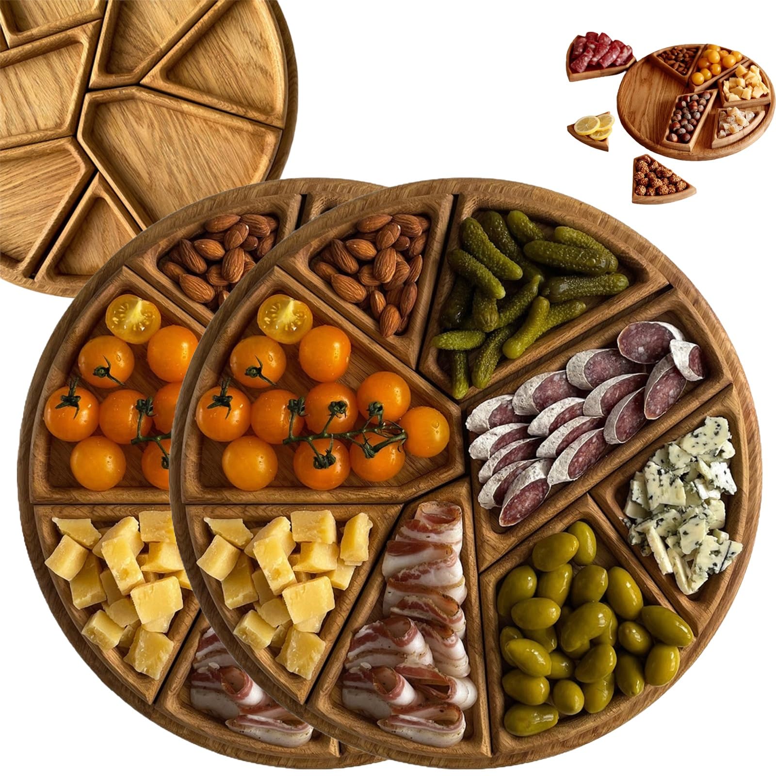 Plateau De Service Puzzle avec 8 Compartiments Amovibles, Plateau Rond en Bois, Lot De 8 Plateaux Rustiques Irréguliers pour Réception, Petit-Déjeuner, Table Basse, Cadeau De Pendaison(S*2)