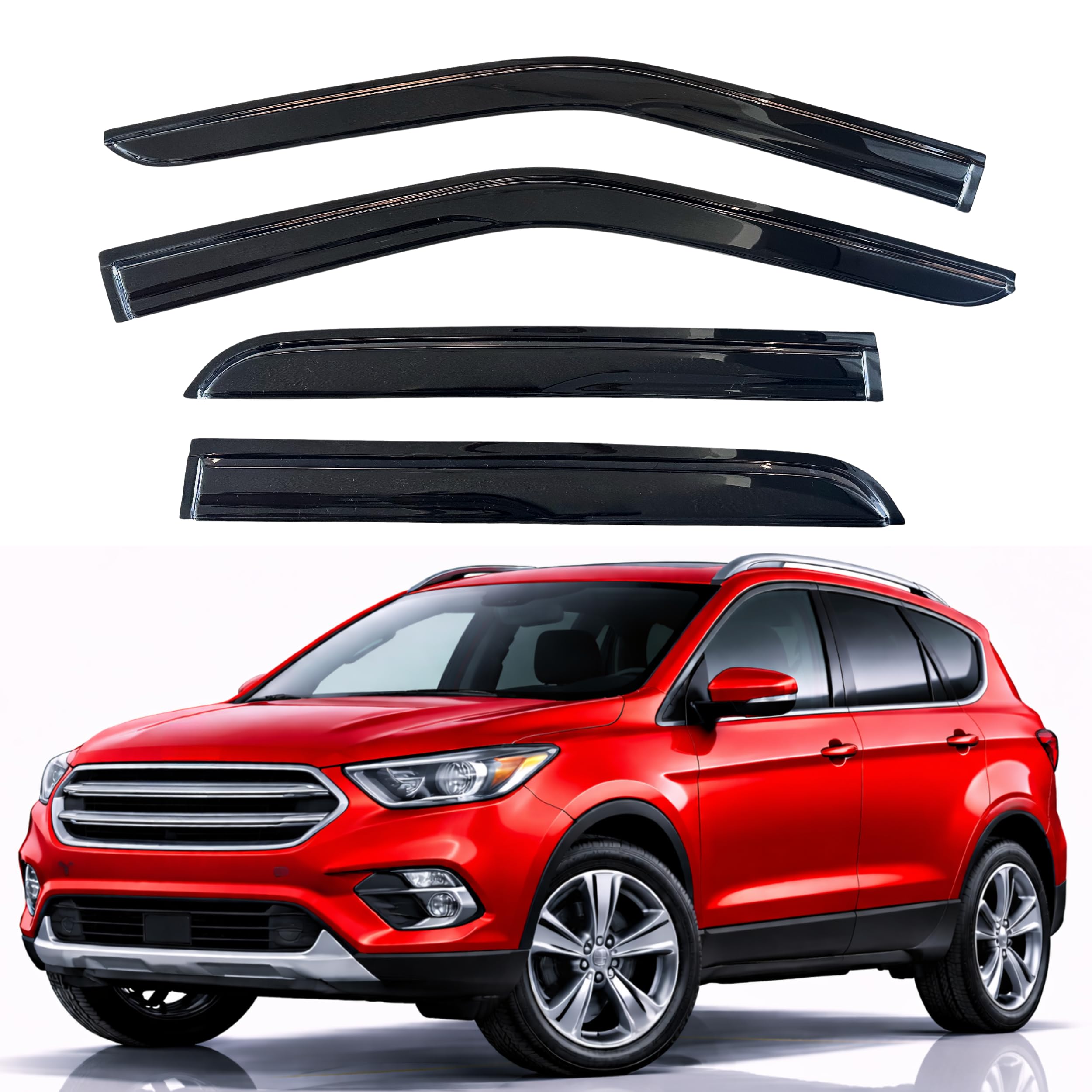 KPY Rain Guards Fit for 2013-2019 Ford Escape, Out-Channel Window Visors Vent Wind Deflectors 4PC, Car Accessories for 13-19 Escape