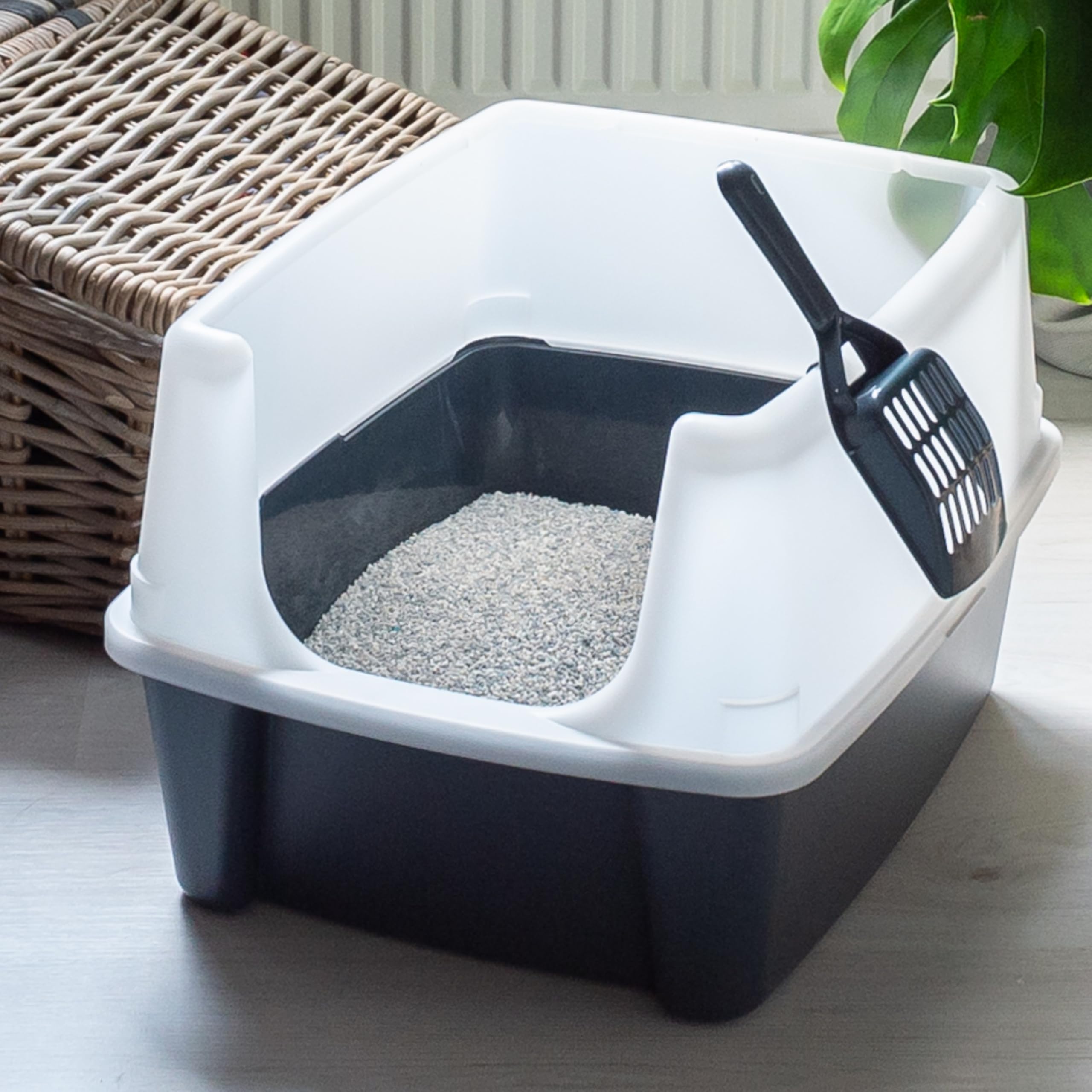Iris Ohyama Arenero Gato con Pala, hasta 7kg, Gris, Caixa de areia para Gatos, Caja, para Gatos Grandes y pequeños, Cagadero, Caixa, WC, Fácil Limpieza, Libre de BPA, Cat Litter Box, CLH-12