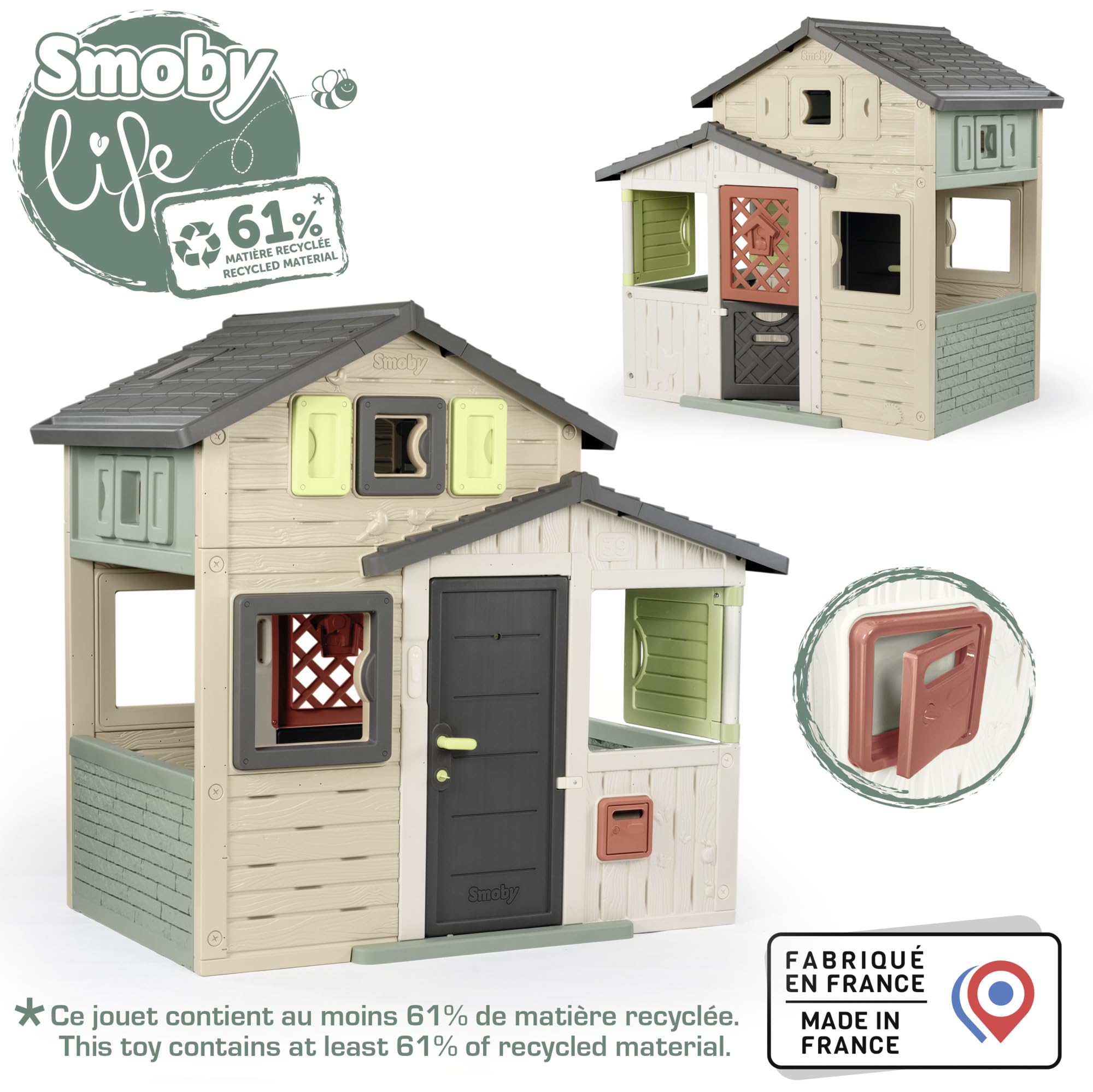 Smoby Life Casetta da giardino Amica Evo 114x162x175 cm plastica riciclata resistente intemperie