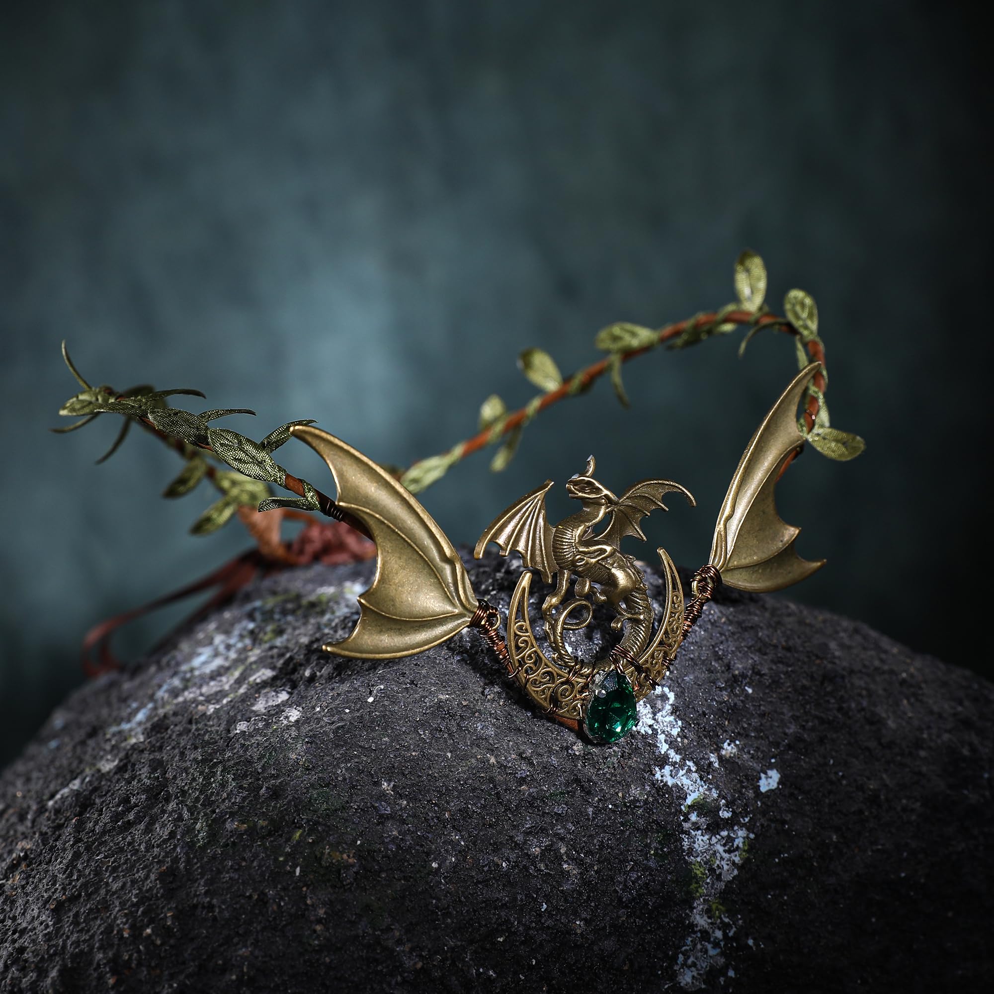 PartyforU Elf Flower Crown with Dragon Moon for Cosplay Bronze Elven Headpiece for Renaissance Fairy Costume Women - Image 4