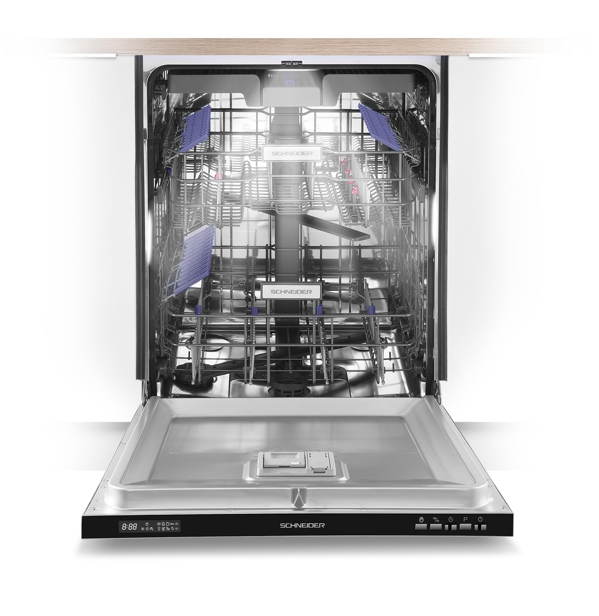 SCHNEIDER SCLT6842CB, Lave vaisselle tout intégrable, 16 couverts, Tiroir à couverts, Moteur à induction, Départ différé, Option demi charge, Pieds ajustable