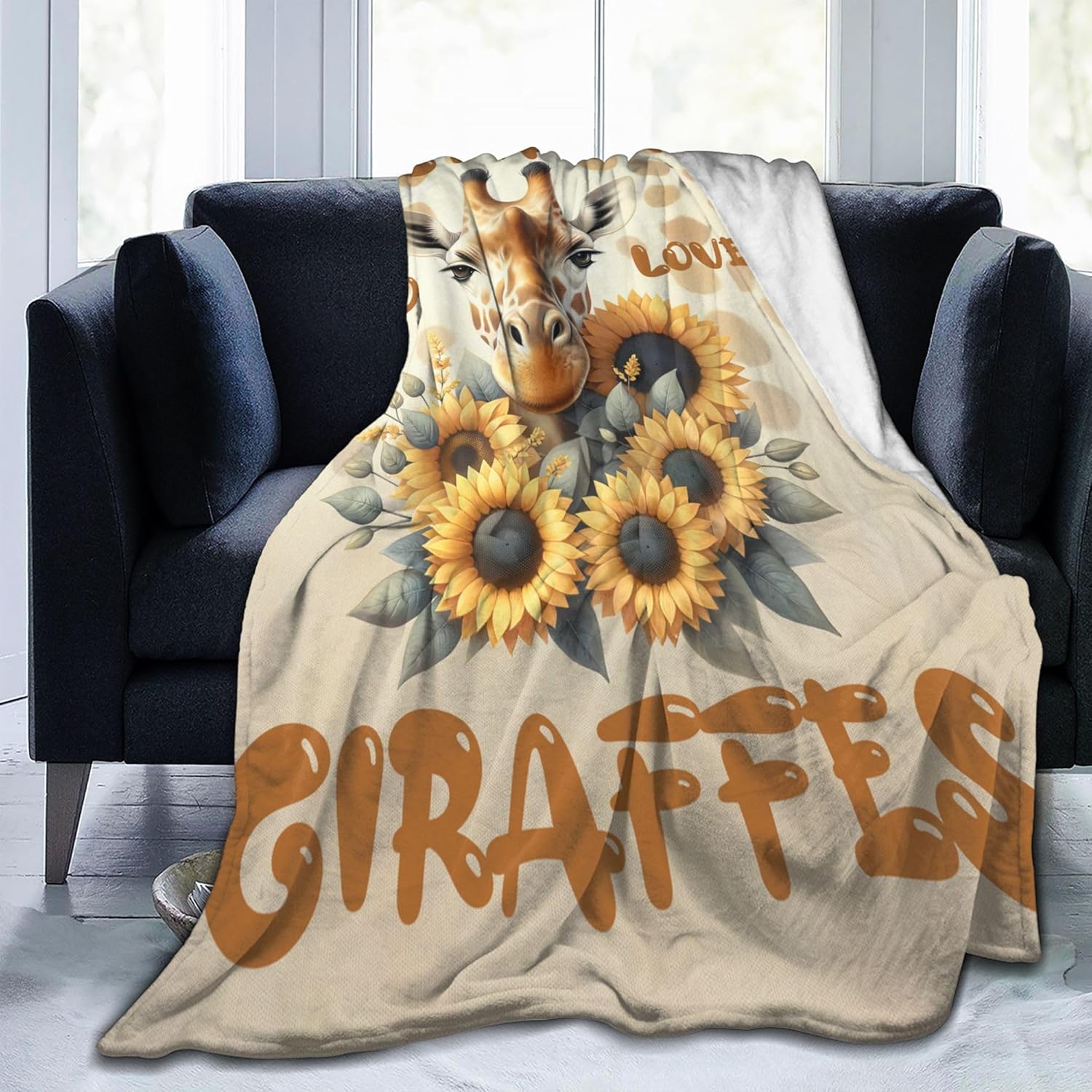 Cute Giraffe Blanket Gifts for Kids Adults Just a Girl Who Loves Giraffes Soft Warm Lightweight Cozy Wild Animal Sunflower Throw Blankets for Bed Living Room Sofa Couch Decor 50x60in - Image 2
